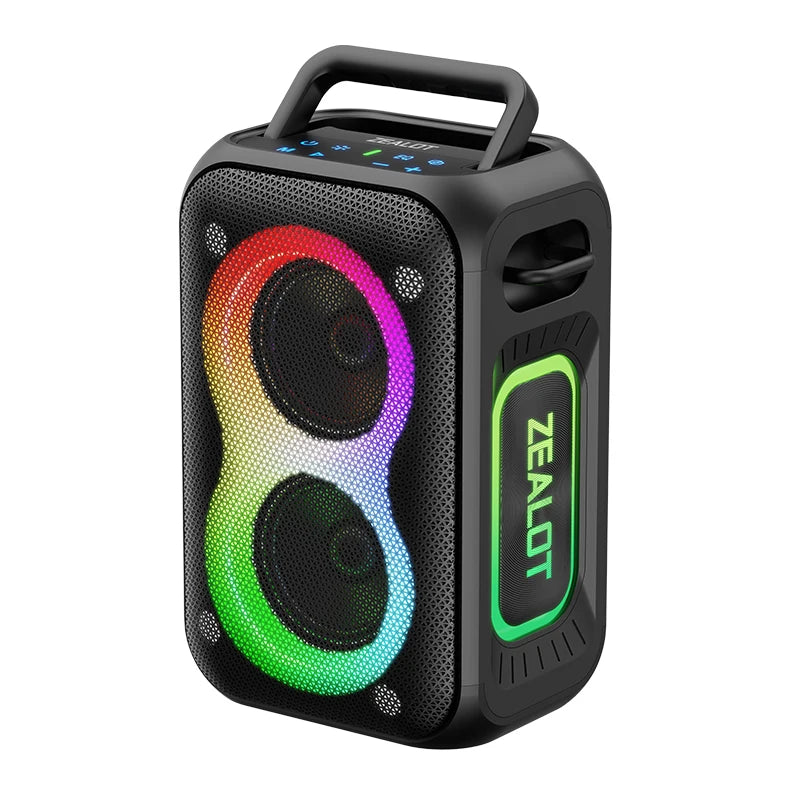 Zealot PT02 60W Portable RGB LED Wireless Speaker 8000mAh Battery for 5.3 IPX6 Waterproof for Outdoor Karaoke Computer Use