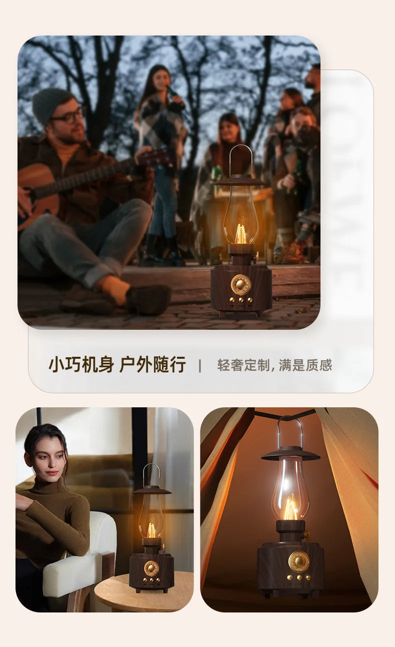 New Kerosene Lamp Retro Bluetooth 5.3 Speaker Outdoor Portable Flame Camping Atmosphere Light Table Small Night Light
