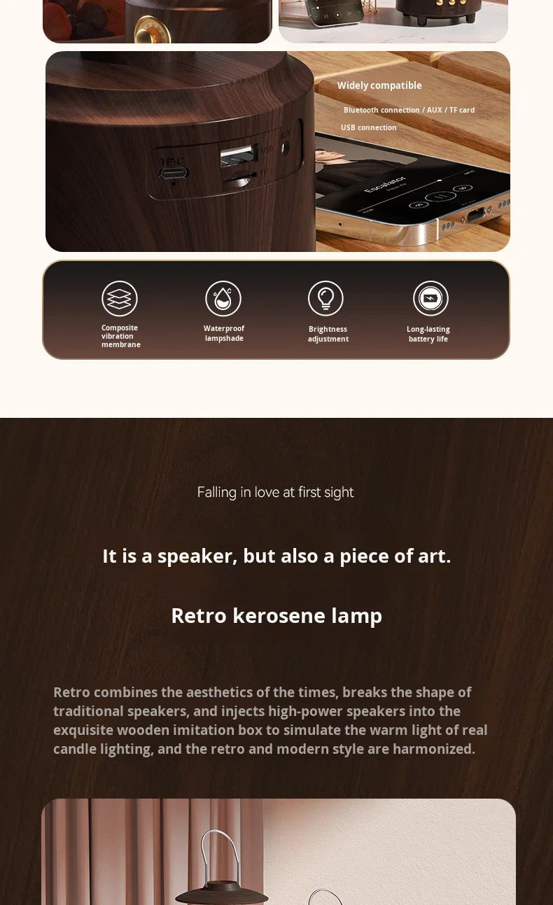 New Kerosene Lamp Retro Bluetooth 5.3 Speaker Outdoor Portable Flame Camping Atmosphere Light Table Small Night Light