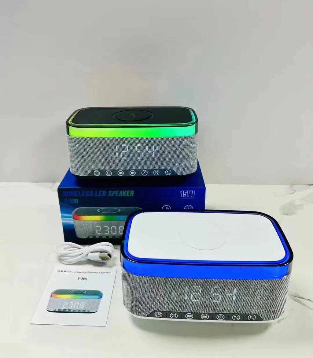 High 10W Battery-Powered Wireless Charger for Bluetooth 5.3 Speaker RGB LED Lighting Card FM Alarm Clock Display Home Theatre
