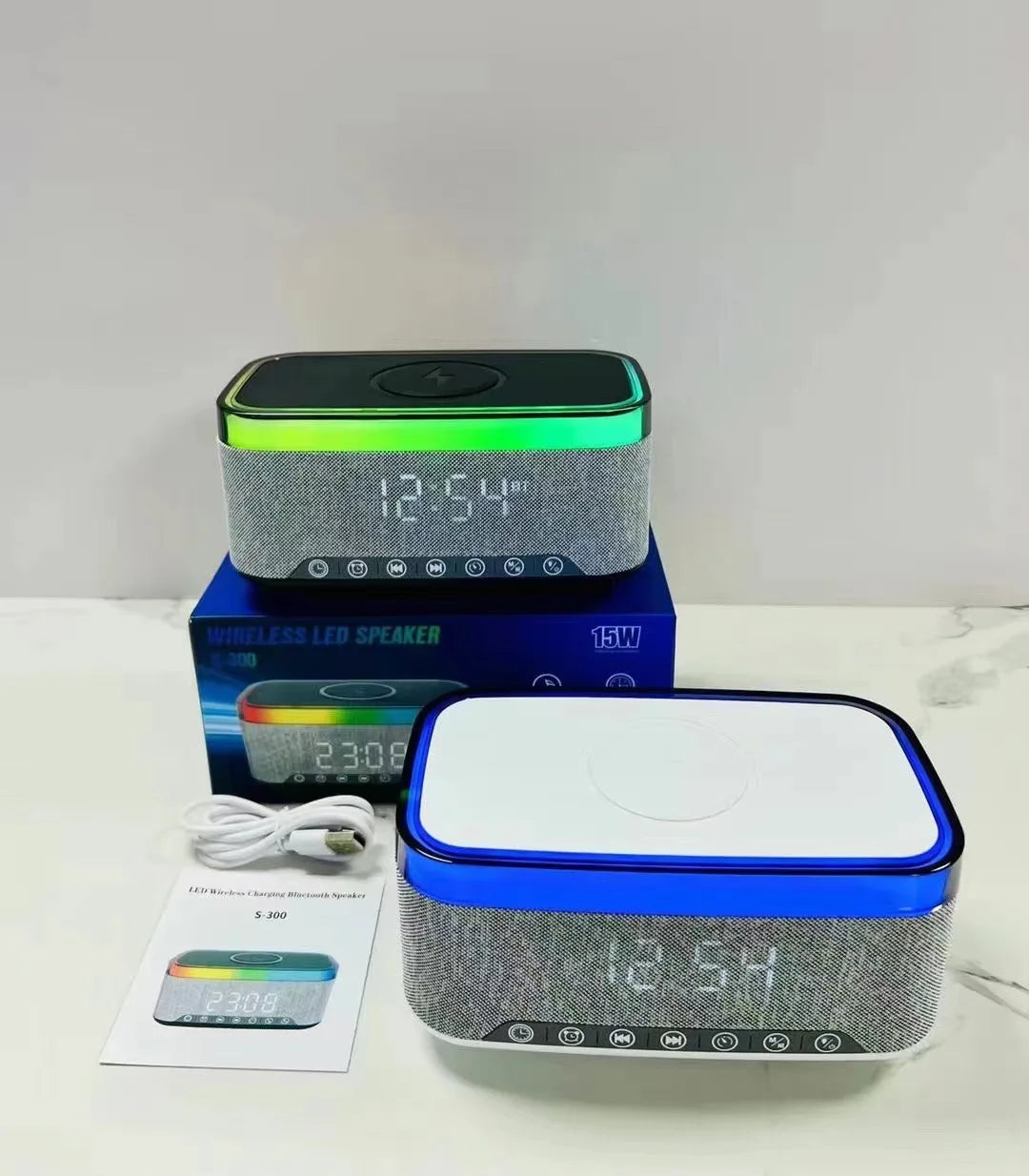 High 10W Battery-Powered Wireless Charger for Bluetooth 5.3 Speaker RGB LED Lighting Card FM Alarm Clock Display Home Theatre