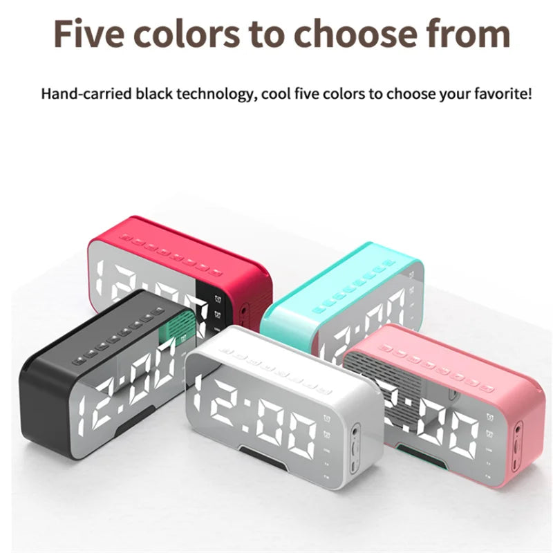 Portable for Bluetooth 5.2 Smart Alarm Clock Speaker LED Mirror with FM Radio Adjustable Home Computer Phone Holder