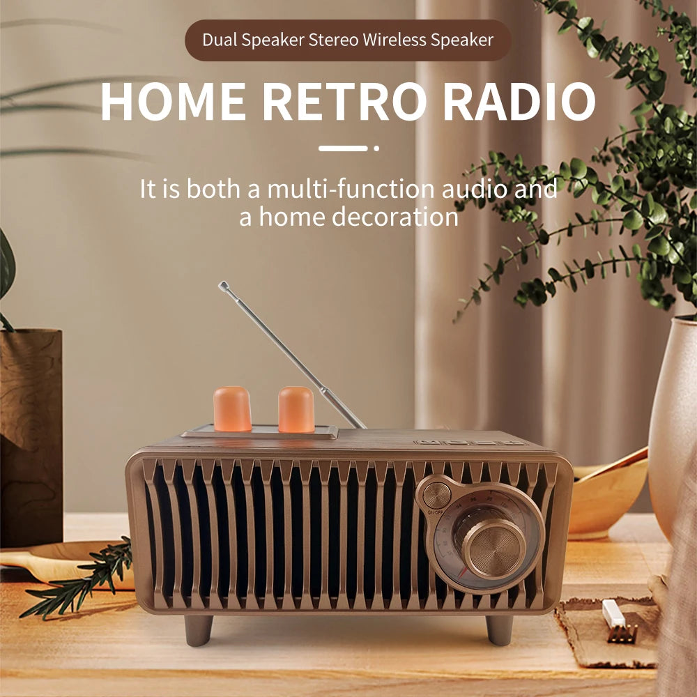 CYB-T7 20W Wooden Vintage Speaker - FM Radio, Wireless BT, TWS Pairing, AUX/TF/USB, Rotary Knob