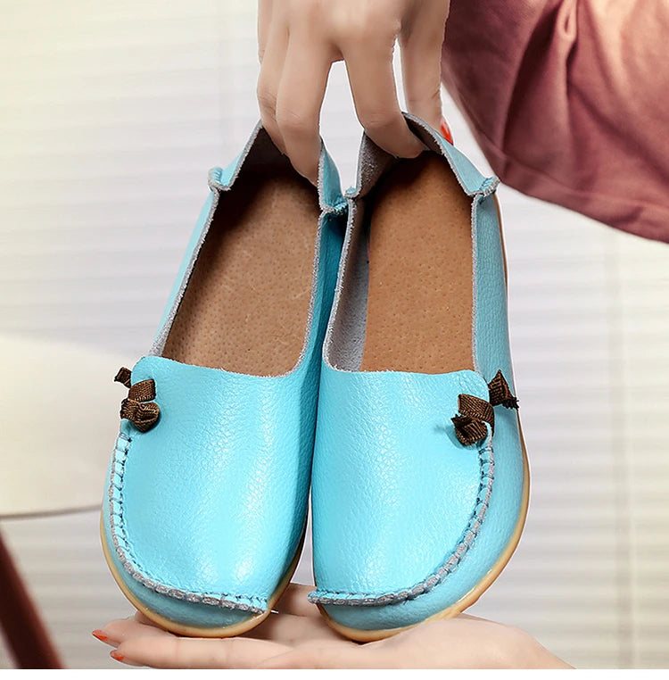 Women's Leather Shoes Flat Bottom Ladies Casual Mom Shoes Soft Loafers Women's Shallow Summer Comfort Flats Nursing Shoes Female