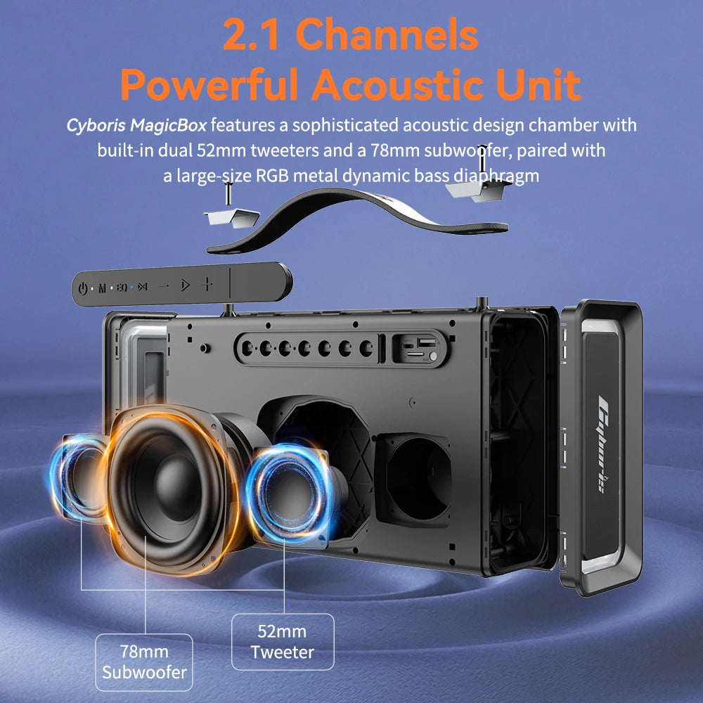 100W Portable Blue Tooth Speaker,  IPX6 Waterproof Wireless Speaker Subwoofer Deep Bass with Handle Support TF Card, AUX, TWS