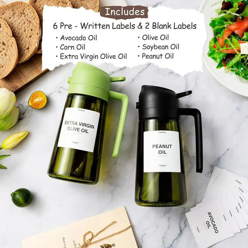 16oz BBQ Cooking Jar Kitchen Salad Barbecue Air Fryer Oil Dispenser Bottle 2 in 1 Olive Oil Sprayer Glass Botlles