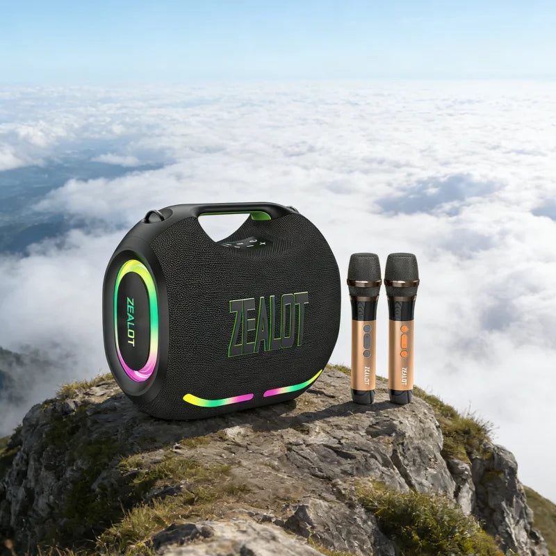 ZEALOT ZE01 Portable Speaker with 2 Wireless Mic 120W Wireless Outdoor Speaker 24000mAh Rechargeable Battery IPX6 Waterproof