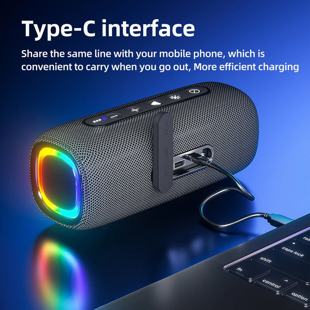 EBS-608 Powerful Speaker Waterproof  20w RGB Bluetooth Speaker with High Quality Bass Gray Fabric Mesh