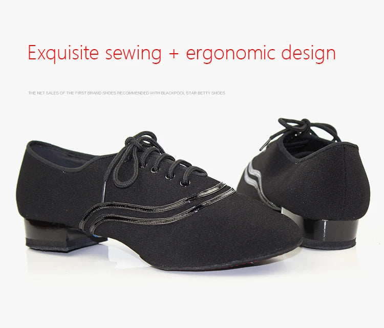 TOP Dance Shoes Latin Modern Men's Shoes Cowhide Two-point Sole Wear-resistant Oxford Cloth Upper Authentic Lace Up Ballroom