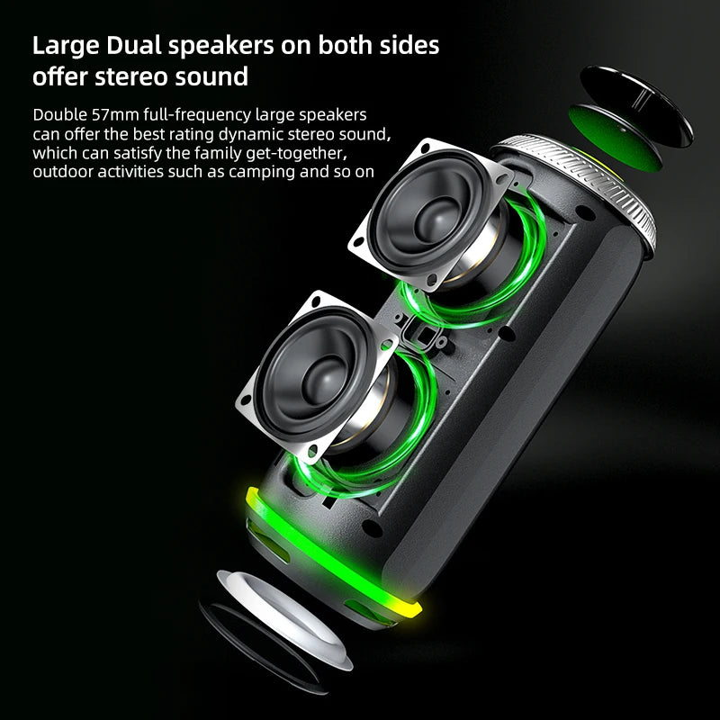 Portable Blue Tooth Speaker Outdoor Wireless RGB LED Lighting IPX5 Waterproof Audio Speaker with High Power Subwoofer