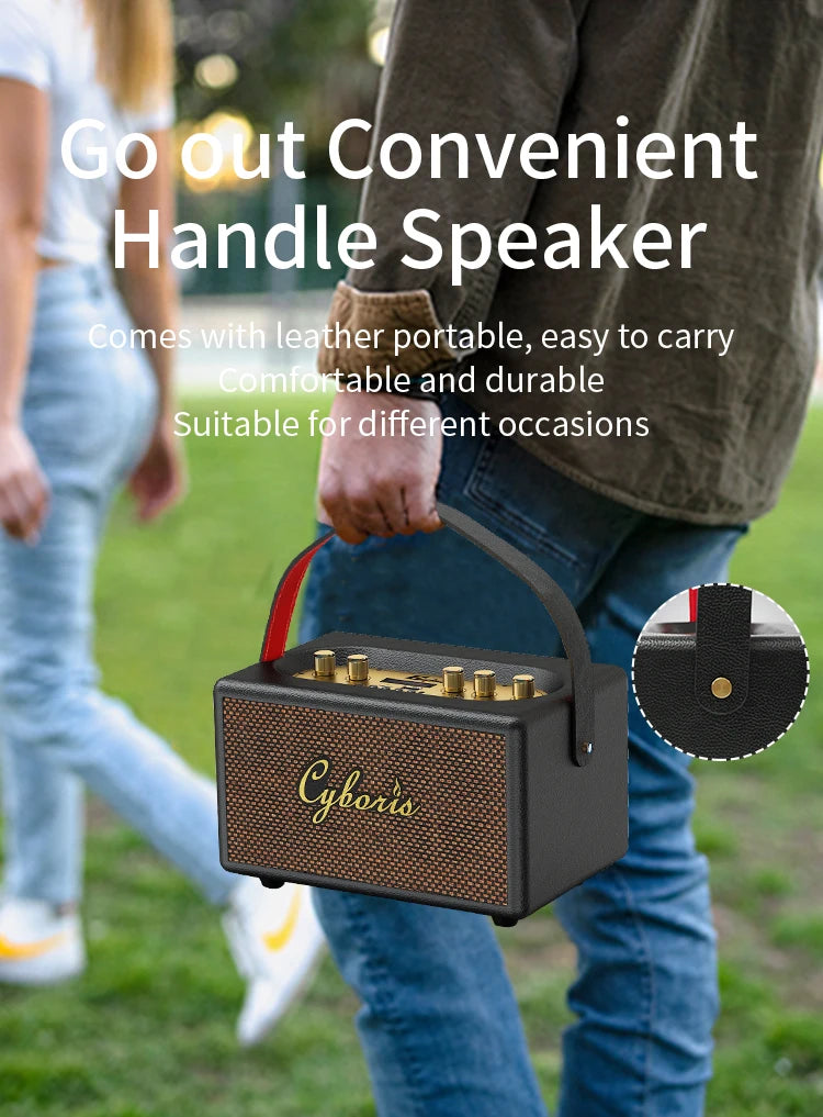 80W Karaoke Retro Speaker Powerful Portable Speaker with Bluetooth 5.3, Portable Handle, 24-Hour Playtime, for Party, Camping