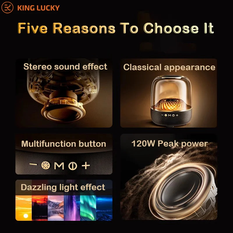 KINGLUCKY PK501 Desktop Glass - Like Bluetooth  Speaker High - Quality Sound Transparent RGB Multi - Colored Lighting Speaker