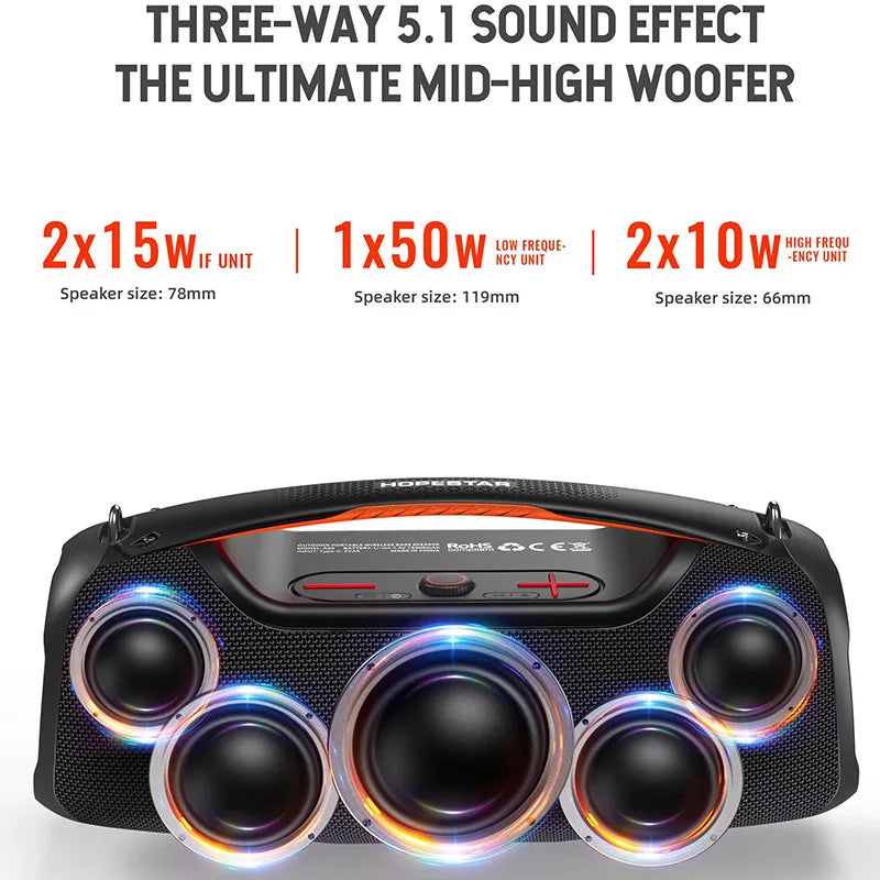 HopeSTAR A60 100W Portable Bluetooth Speaker with Subwoofer Karaoke Microphone for Home Outdoor Party High Quality Loud Player