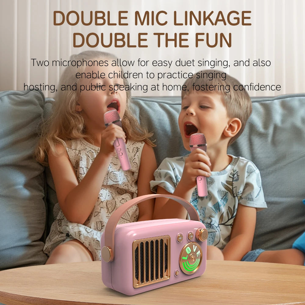 Portable 15W Wireless Speaker RGB LED Lighting Mini Karaoke Machine 2 Wireless Microphones Parties Kids Adults Birthday Gifts