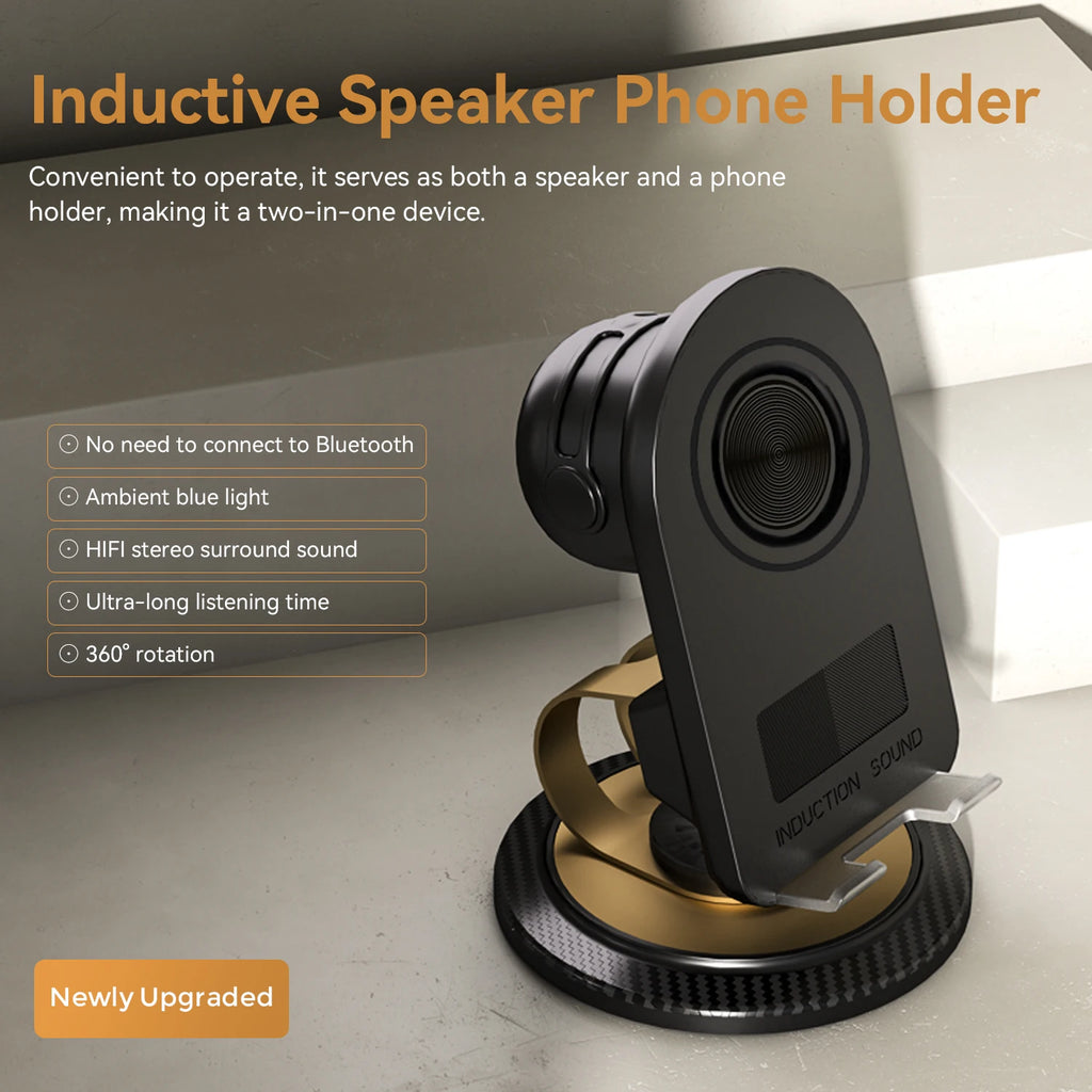 Wireless Induction Speaker- Portable Speaker Phone Stand with 360° Rotation Phone Holder