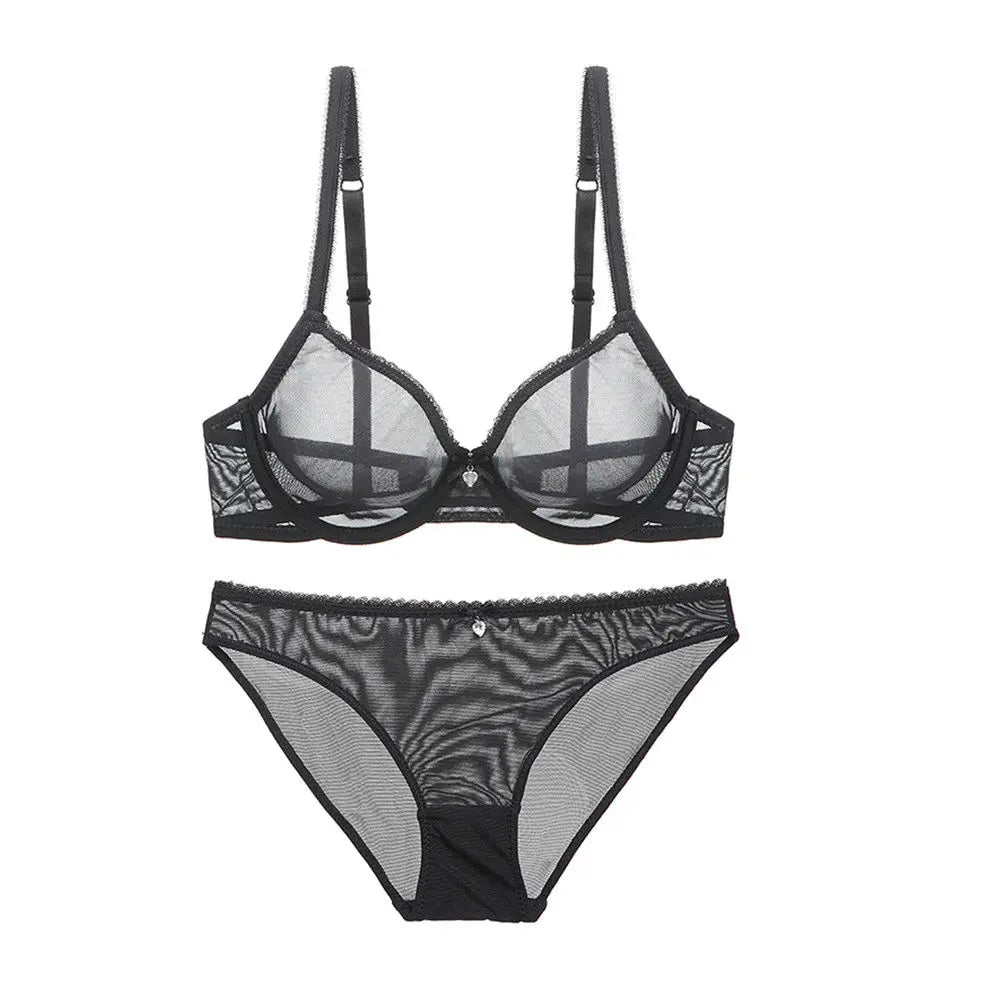 YANDW Mesh Sexy Bra Panties Sale Separated Women Lace Underwear Bralette Plus Size Transparent B C D E F 75 80 85 90 95 100