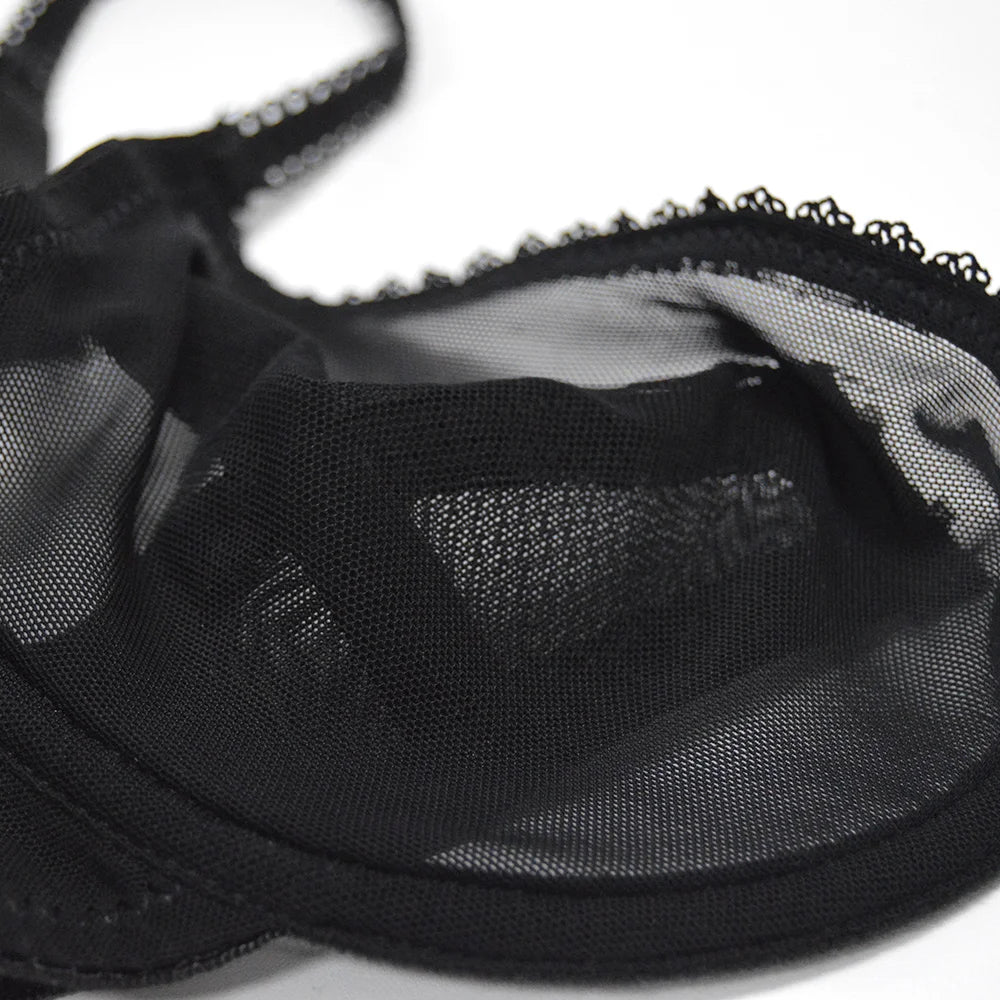 New Women bra panty see through M L XL XXL XXXL sexy gauze mesh transparent thin Bras B C D E F 75 80 85 90 95 100 Dropship