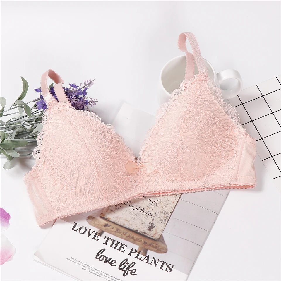 lingerie underwear women japanese pink bra plus size feminino lace intimates wire free bralette