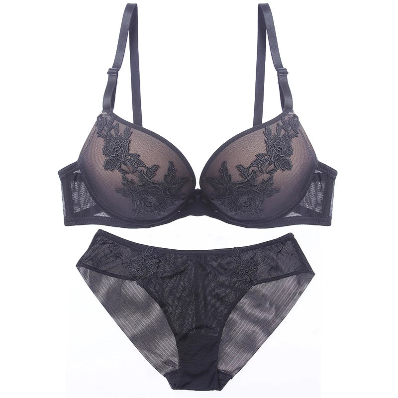 Luxury Women Bra Briefs Set Sexy Floral Embroidery Push Up Bra Panty Underwear Sets Female Lingerie Brassiere Seamless Panties