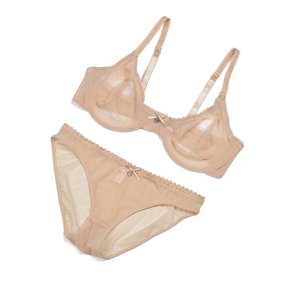 New Women bra panty see through M L XL XXL XXXL sexy gauze mesh transparent thin Bras B C D E F 75 80 85 90 95 100 Dropship