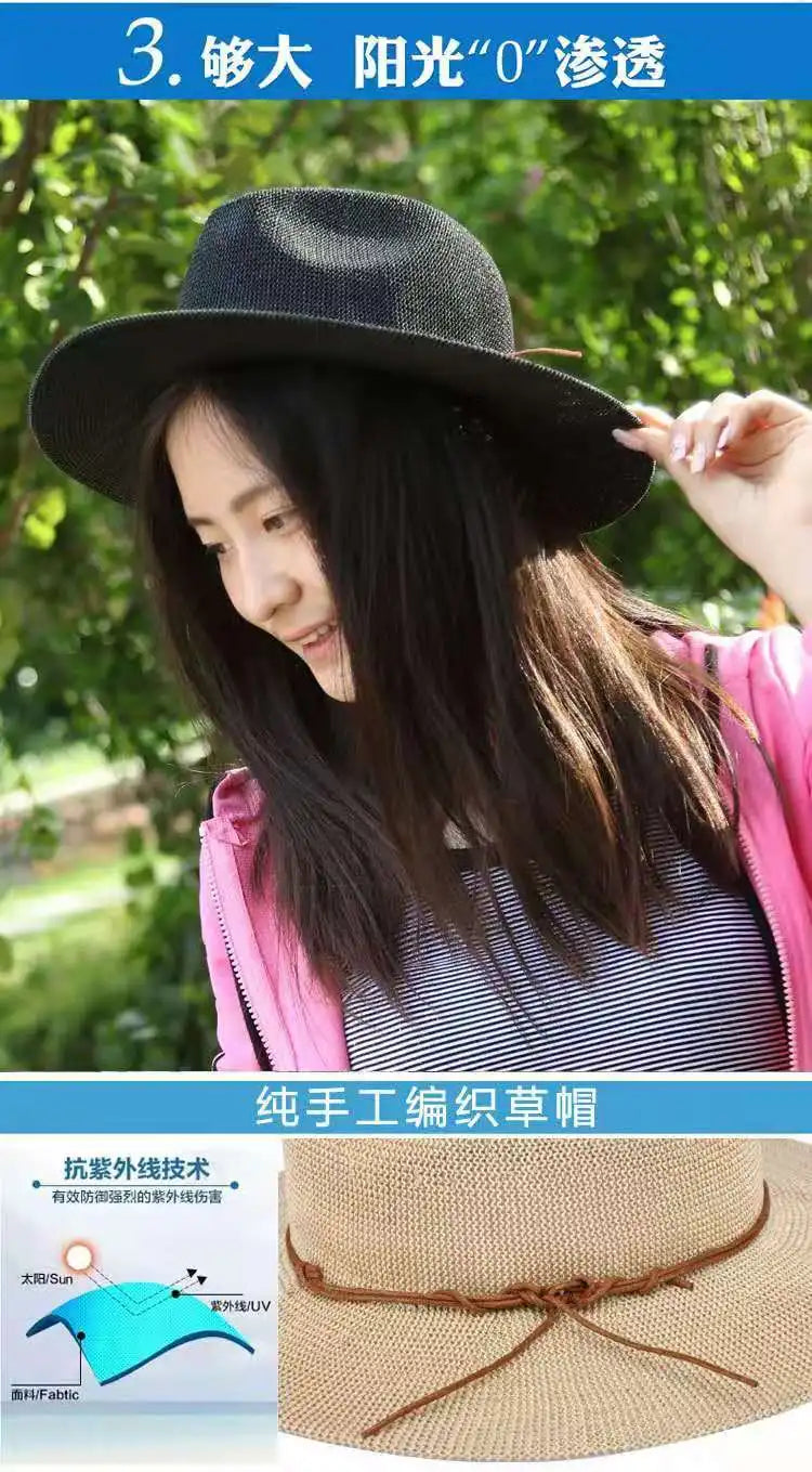 Summer hat new straw yarn lady's sun hat ，Sun and ultraviolet protection，Wide brimmed straw hat