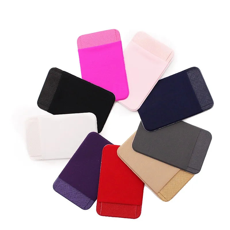 Fashion Leather Card Holder Elastic Solid Adhesive Sticker for Cell Phones Pocket Wallet Case with Convenient Cell Phone Pocket