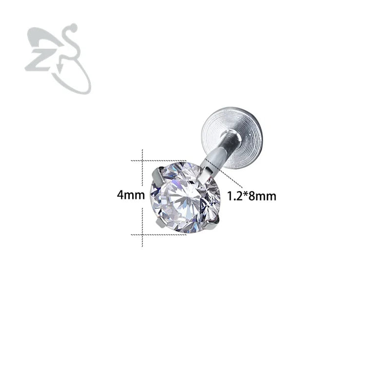 ZS 12pcs/lot 16G Crystal Set Zircon Labret Lip Rings Stainless Steel Labret Lip Piercing Round Orelha Cartilage Piercing Jewelry