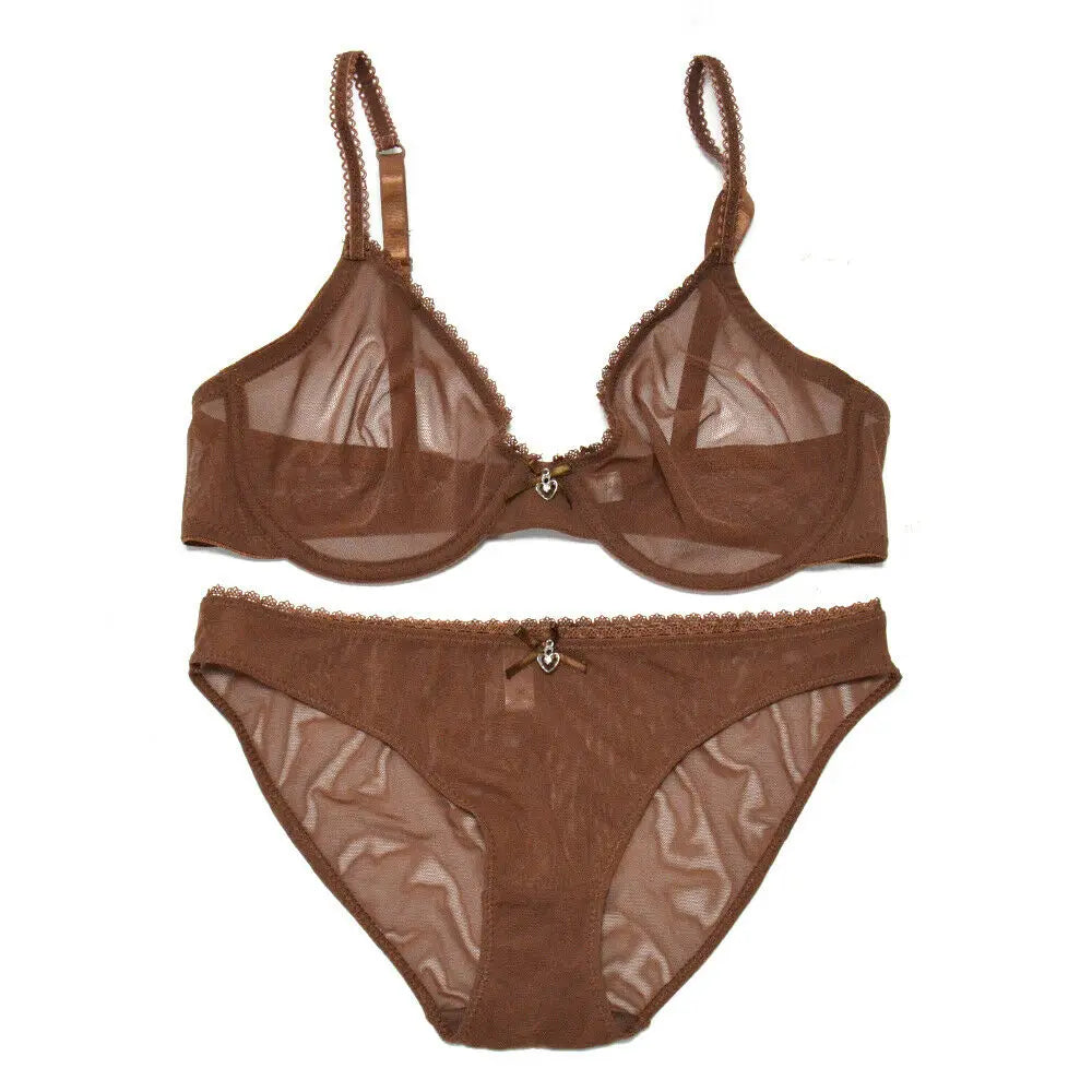 New Women bra panty see through M L XL XXL XXXL sexy gauze mesh transparent thin Bras B C D E F 75 80 85 90 95 100 Dropship