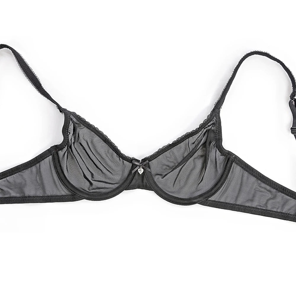 YANDW Mesh Sexy Bra Panties Sale Separated Women Lace Underwear Bralette Plus Size Transparent B C D E F 75 80 85 90 95 100