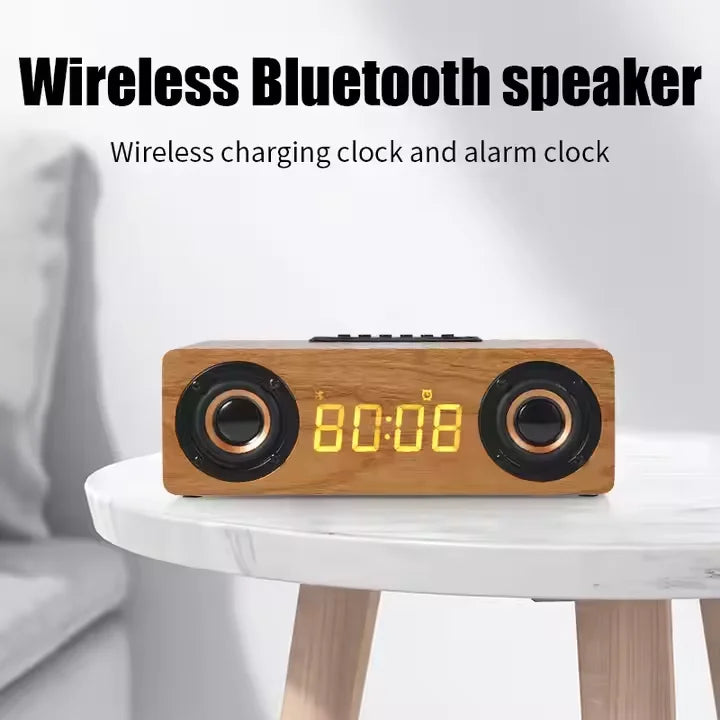 Custom 5.1 BT Smart Wireless Speakers with Surround Sound High-Fidelity Bass Mini Wooden WiFi Alarm Clock with Wireless Charging