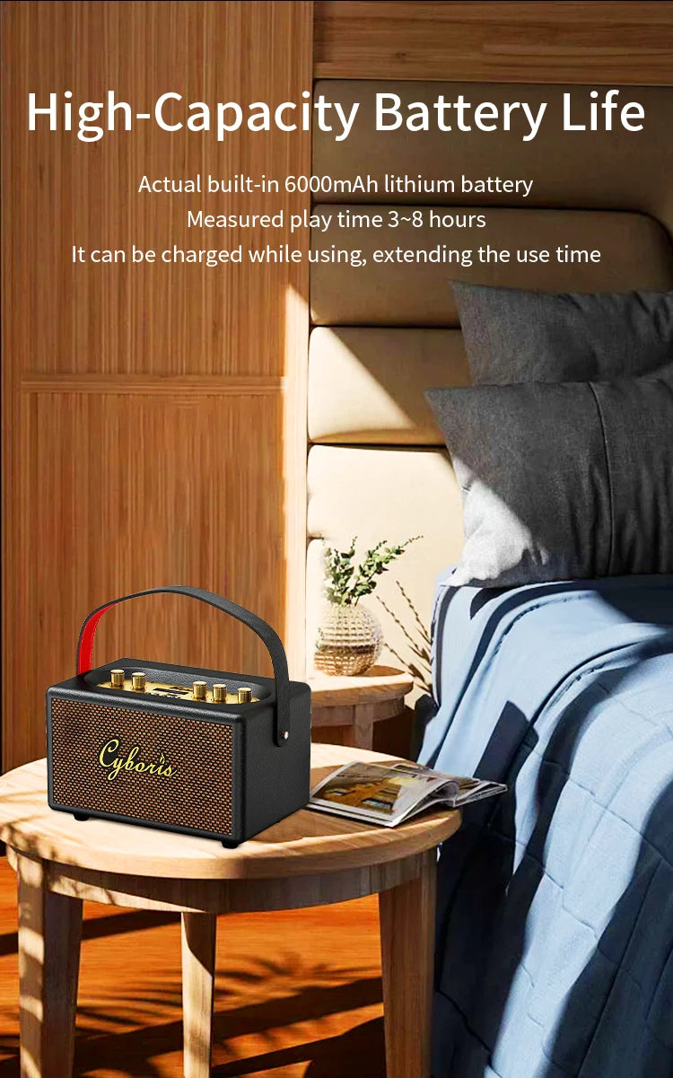 80W Karaoke Retro Speaker Powerful Portable Speaker with Bluetooth 5.3, Portable Handle, 24-Hour Playtime, for Party, Camping