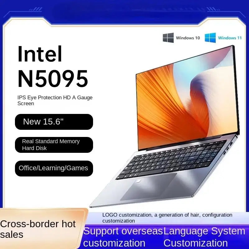 New 15.6" Laptop Intel UHD Graphics N5095 SSD IPS Panel Windows 10/11 Keyboard Backlight 16:09 Display Ratio 2*USB3.0 Ports