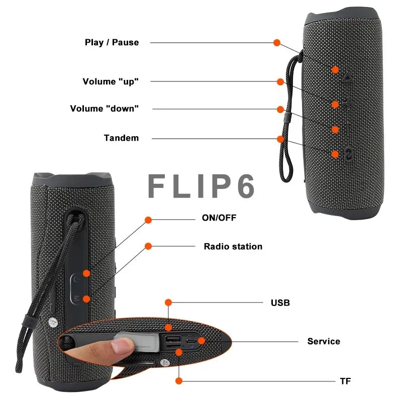 Flip6 Speaker Mini Portable 10W Wireless Music Player Waterproof Outdoor Sport Boombox Speakers for Home Gift Partybox Flip Box