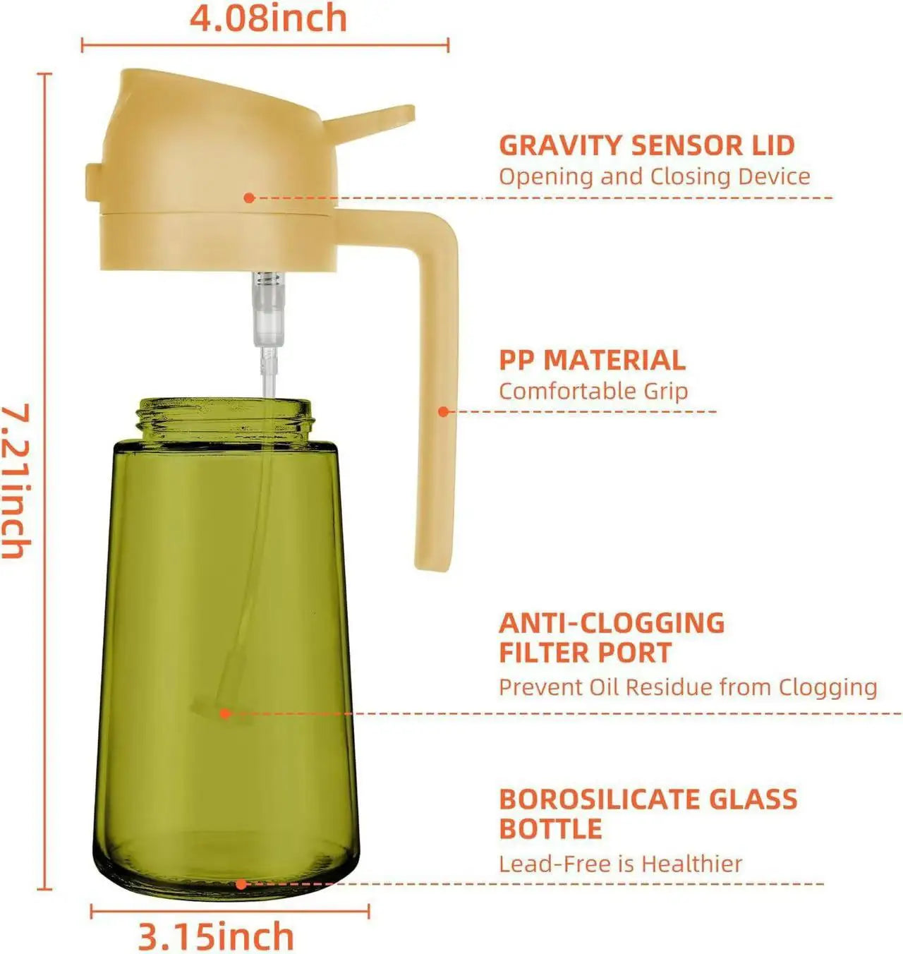 16oz BBQ Cooking Jar Kitchen Salad Barbecue Air Fryer Oil Dispenser Bottle 2 in 1 Olive Oil Sprayer Glass Botlles