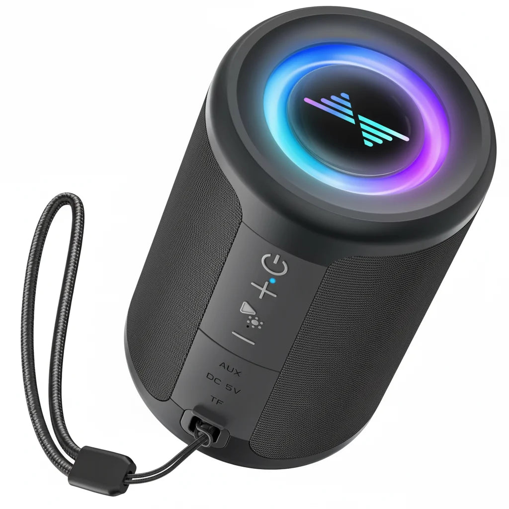 5W Portable Bluetooth Speaker with Colorful LED Lights, TWS Stereo Sound, Type-C AUX/TF Card Support, and 12-Hour Playback