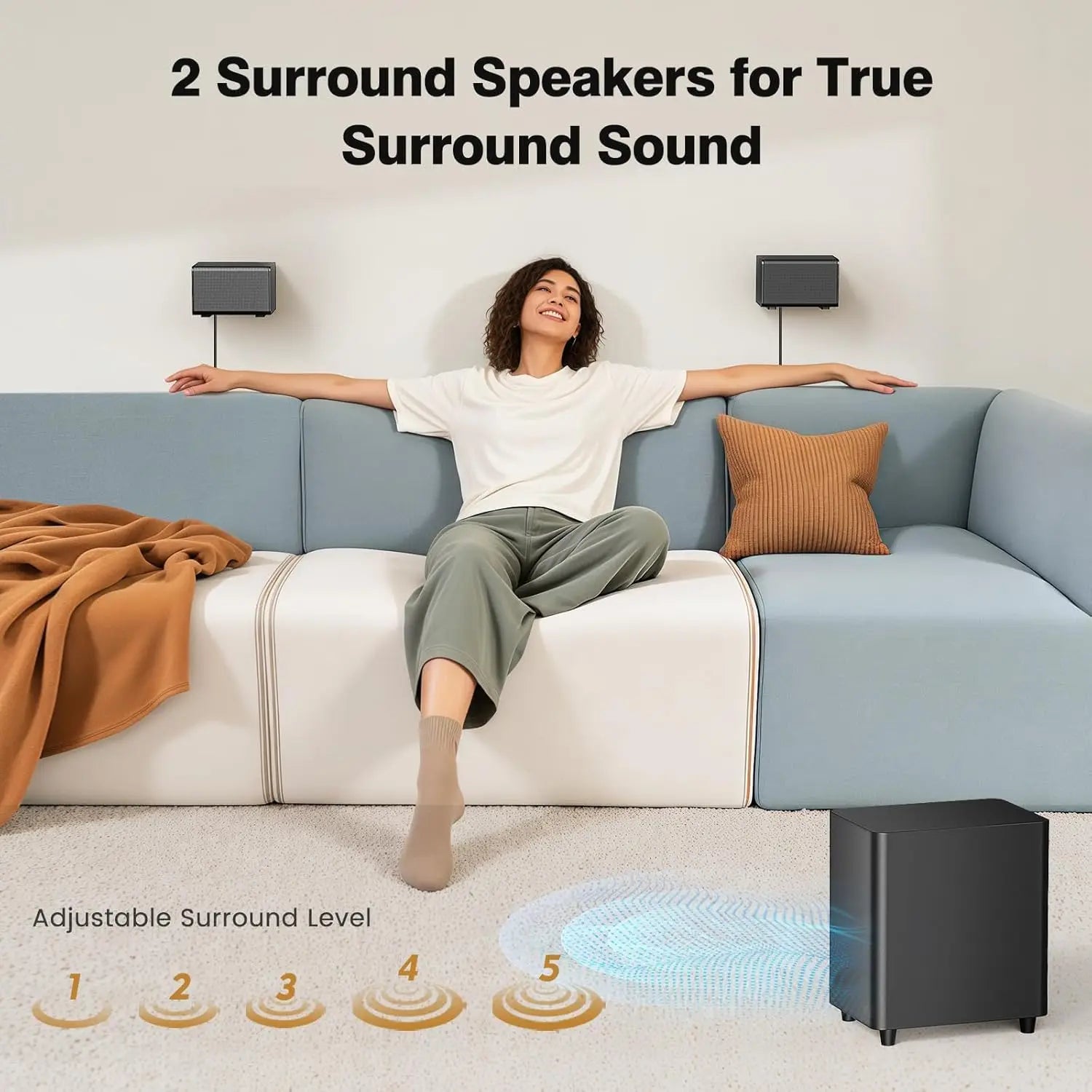 5.1CH Sound Bar with Dolby Atmos, with Wireless Subwoofer and 2 Surround Speakers, 410W Bluetooth Surround Sound System