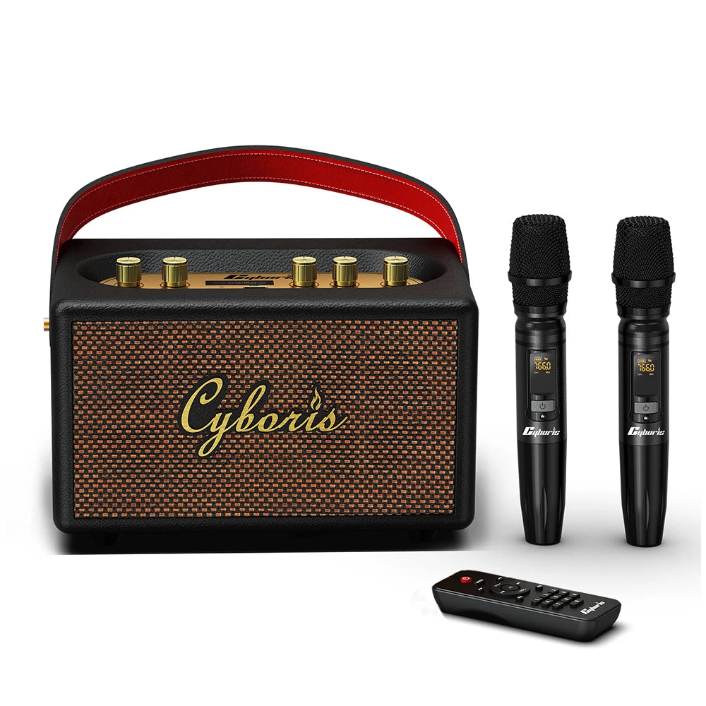 80W Karaoke Retro Speaker Powerful Portable Speaker with Bluetooth 5.3, Portable Handle, 24-Hour Playtime, for Party, Camping