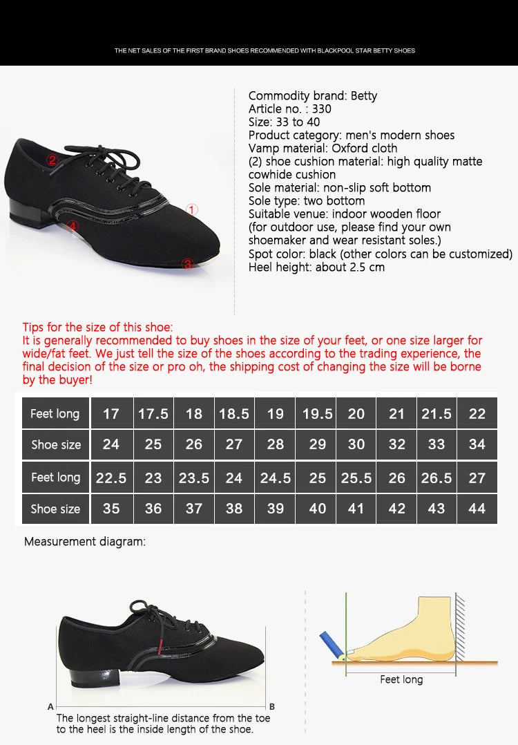 TOP Dance Shoes Latin Modern Men's Shoes Cowhide Two-point Sole Wear-resistant Oxford Cloth Upper Authentic Lace Up Ballroom