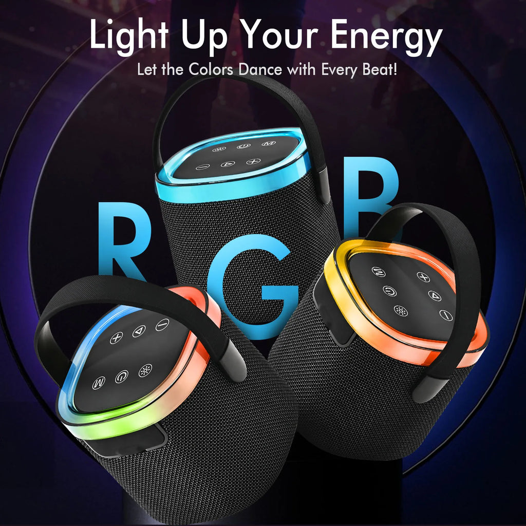 LENRUE US Instock Portable Bluetooth Speaker with RGB Lights, IPX5 Waterproof, 15-Hour Playtime, Wireless Design for Outdoor
