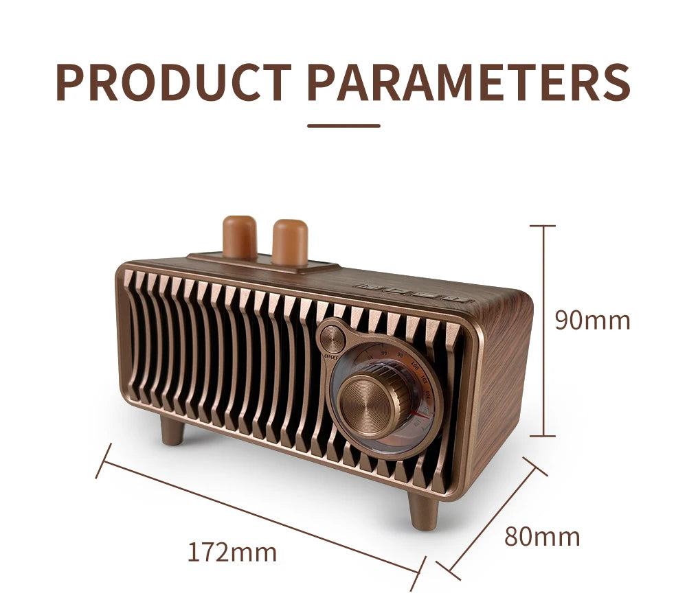 CYB-T7 20W Wooden Vintage Speaker - FM Radio, Wireless BT, TWS Pairing, AUX/TF/USB, Rotary Knob