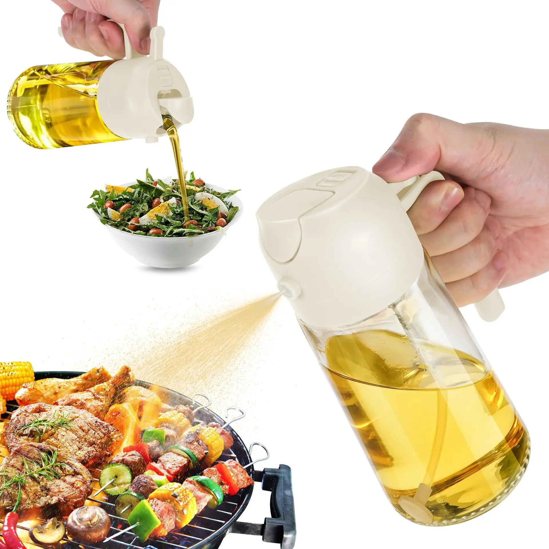 16oz 2 in 1 Olive Oil Sprayer for Cooking Kitchen Salad Barbecue Air Fryer Oil Dispenser Bottle