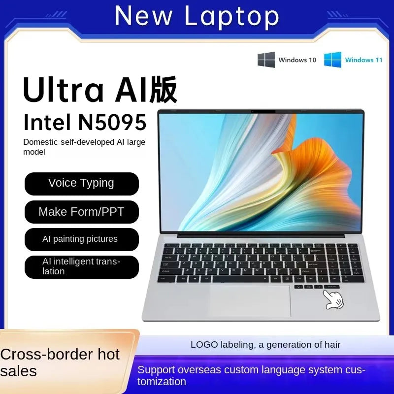 Ultra AI Lightweight 15.6inch Portable Laptop for Students and Business New Intel Celeron N5095 Computer with Wireless Feature
