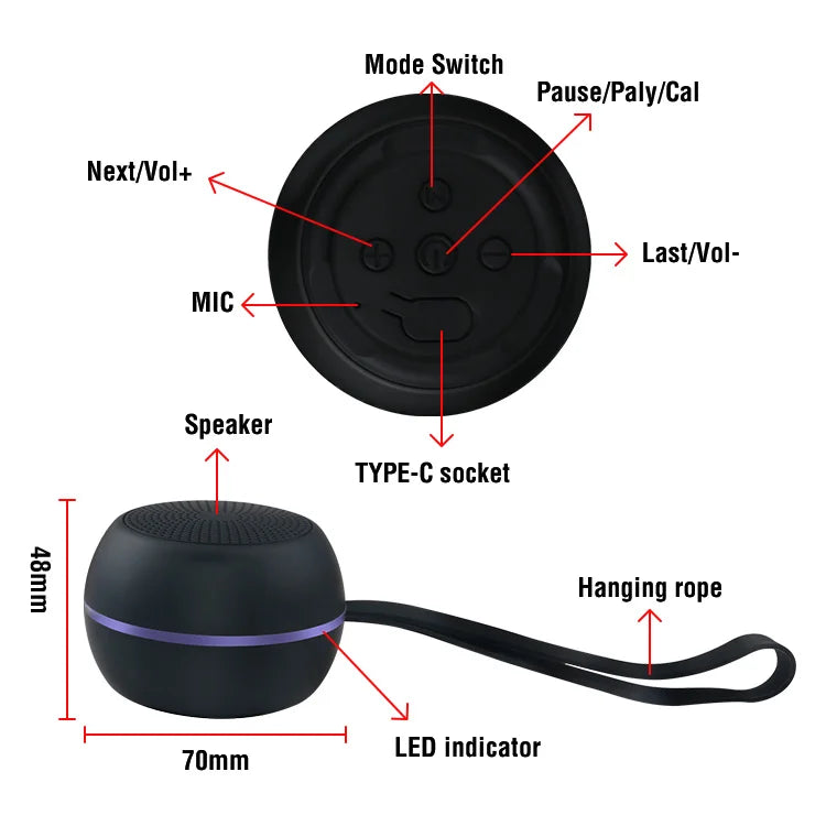US Warehouse Radio Portable Colorful Mini Speaker Rope Portable Support Wireless 5.0 Bluetooth Speaker Wireless Local Stock