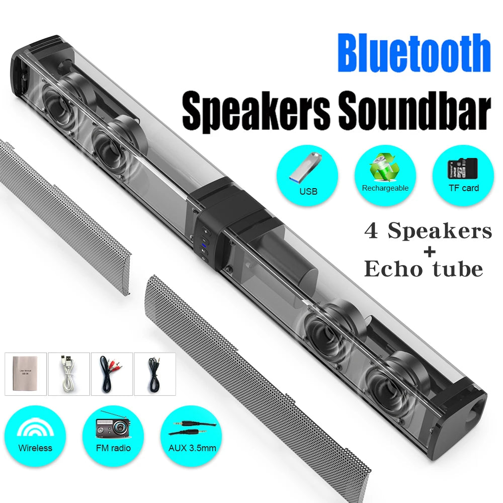 Sound Bars for TV, Wireless Speaker with FM Detachable Soundbar Home Theater Surround Sound System TF Card/Aux/RCA Connection