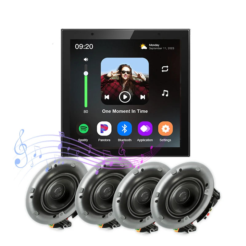 4-Inch Smart Home Audio Amplifier Set WiFi  4*25W Wall Ceiling Speakers Blue-tooth Background Music Host Mini System