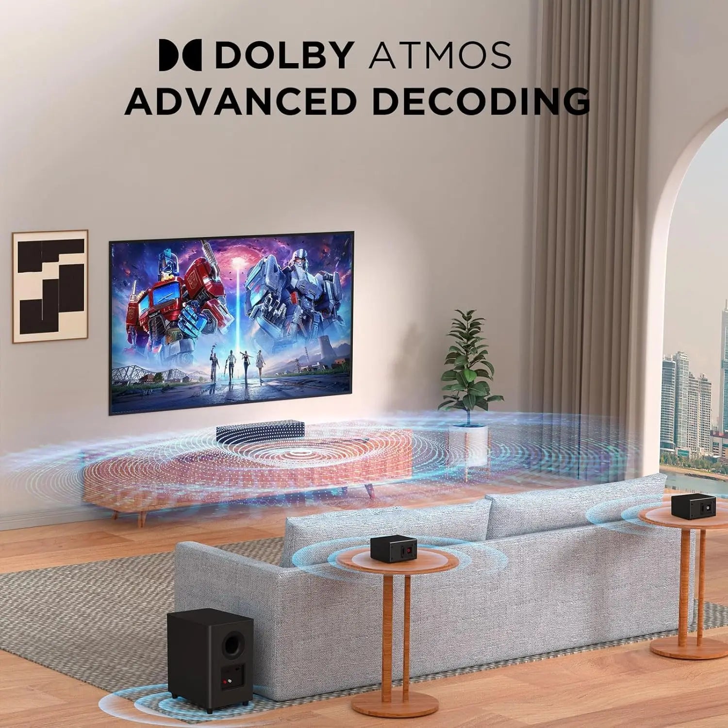 5.1CH Sound Bar with Dolby Atmos, with Wireless Subwoofer and 2 Surround Speakers, 410W Bluetooth Surround Sound System