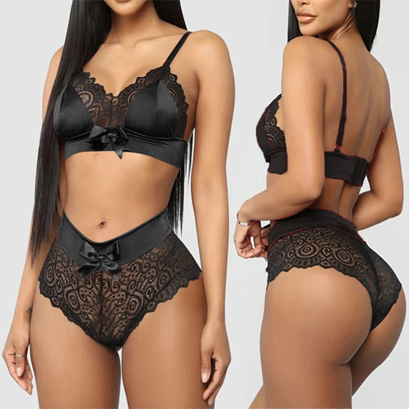 Two Pieces Set Lace Bra And Panty Sets Women Sexy Half Cup Bra Fashion Intimates Shorts Suit Summer Rave Festival Sexy Outfits