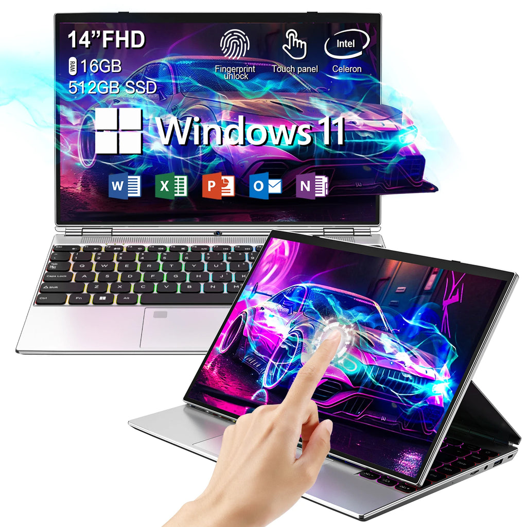 Dual Screen 14Inch Touch Screen 16GB  1TB SSD Intel Celeron N95 Processor 128GB 256GB 512GB Options New Business Laptop 4500mAh