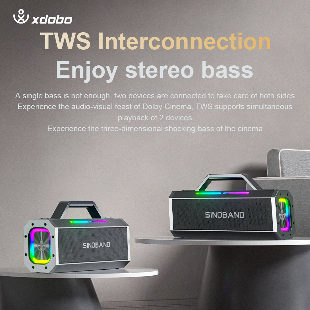 XDOBO SINOBAND Alps 150W Portable Speaker with 2 Wireless Microphones with Lights Supports USB/TF/AUX/TWS for Home Party