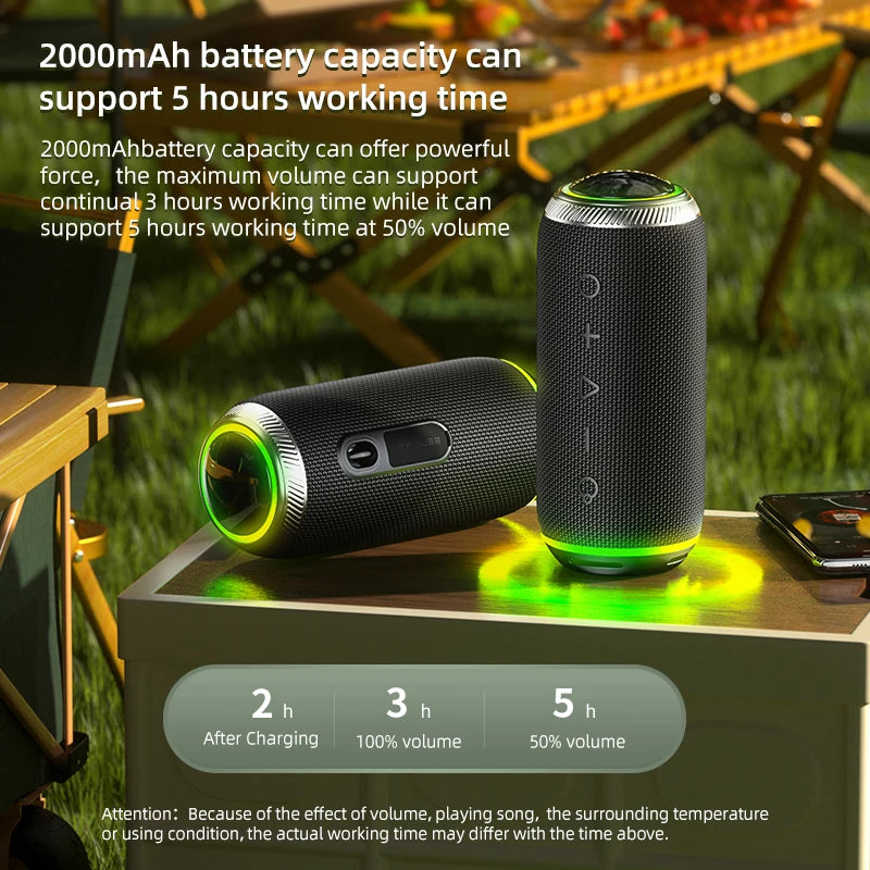 Portable Blue Tooth Speaker Outdoor Wireless RGB LED Lighting IPX5 Waterproof Audio Speaker with High Power Subwoofer